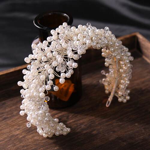 Luxury Baroque women white crystal Pearl handmade beaded rhi