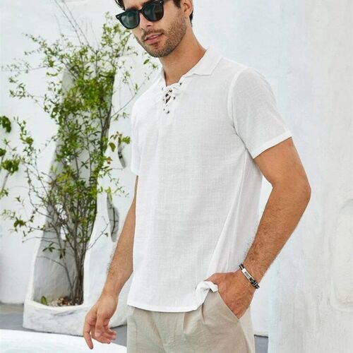 Summer 2025 Mens Casual Fashion Collar Cotton Linen Shirt DL