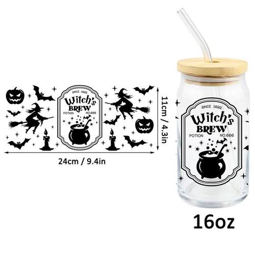 1pcs Halloween Witches Brew Witch UV DTF Transfer Sticker Li