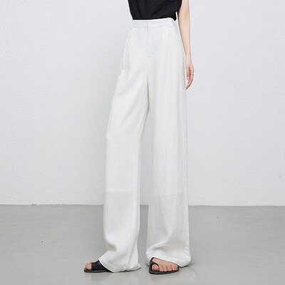 Tencel Linen Wide Leg Pants Womens Loose Casual Trousers Sl
