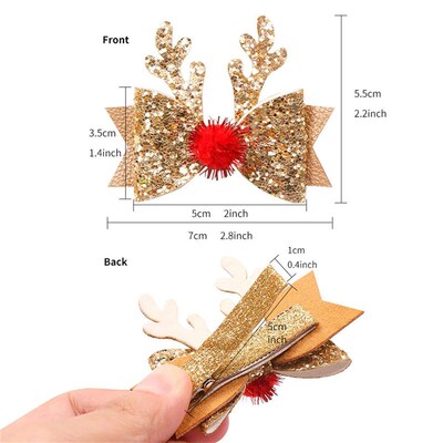 4pcs Cute Christmas Antlers Sequin Bow Hairpins - Perfect Gi