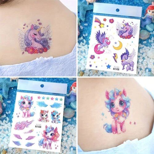 12 Sheets Glitter Unicorn Mermaid Temporary Tattoo Stickers