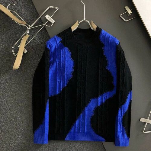 Autumn Winter Fashion Round Neck Long Sleeve Contrast Color