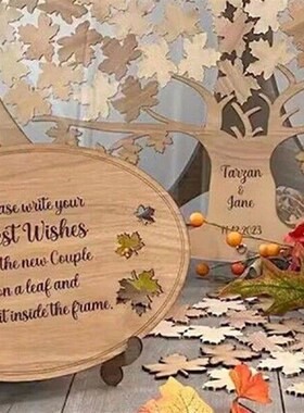Wooden Message Drop Box with 60/80pcs Maple Leaves