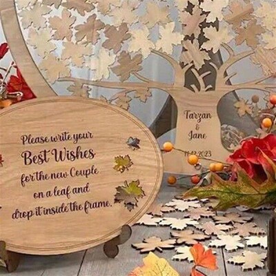 Wooden Message Drop Box with 60/80pcs Maple Leaves