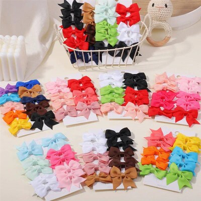 10Pcs/lot Kids Solid Color Ribbon Baby Bows Hair Clips for B