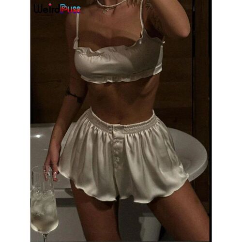 Weird Puss Silky Elegant Women 2 Piece Set Casual Sleeveless
