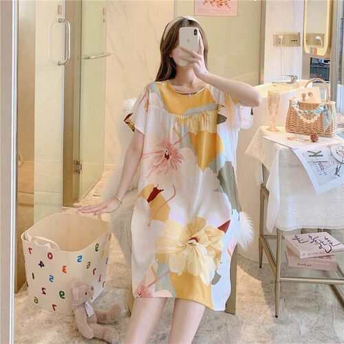 Cotton silk nightdress women summer thin short sleeve cartoo