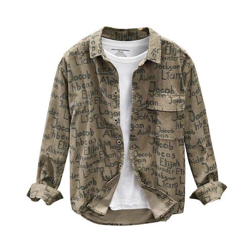 Autumn and winter new mens corduroy casual letters long-sle