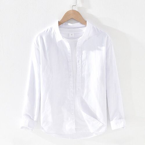 001 Mens Cotton and Linen Long-sleeved Shirt Artistic Loose