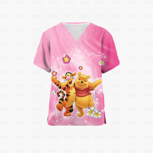 Summer Workwear Scrubs Ladies Printed  Winnie the Pooh Carto