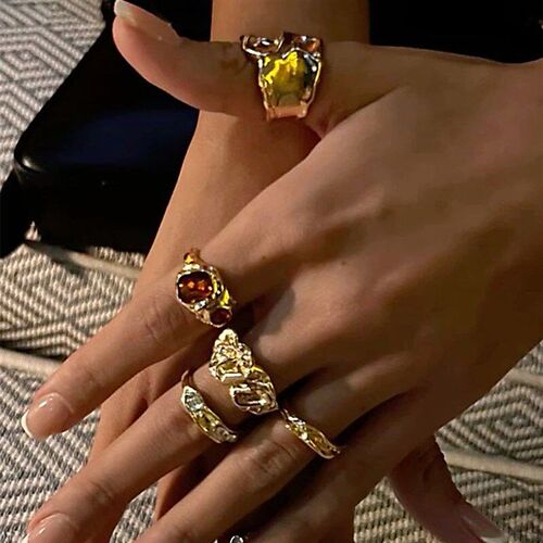 Liquid Irregular Fashion Ring Texture Wrinkle Open Lava Fing