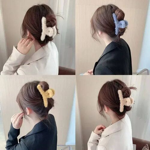 Winter Faux Fur Hair Claw for Women Elegant Acrylic Crab Bar
