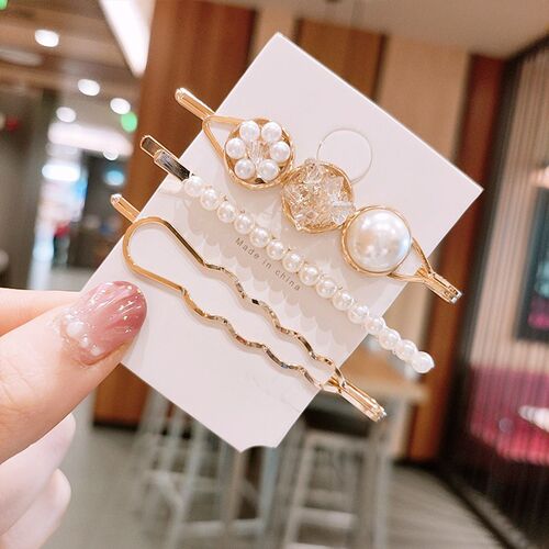 3PCS/SET Elegant Korean Version Pearl Hair Clip Geometry Met