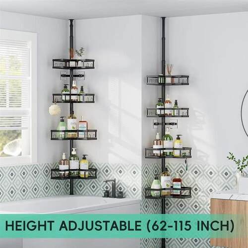 Adjustable Tension Pole Shower Organizer, 62-115 Inch, Rust-