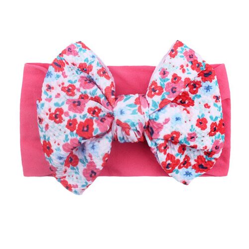 Printed Big Bow Nylon Headband Soft Elastic Hair Accessory f