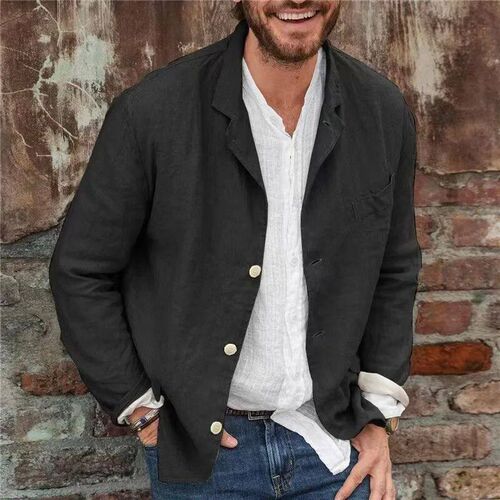 Men Blazers Spring Autumn Leisure False Pocket Cotton Linen