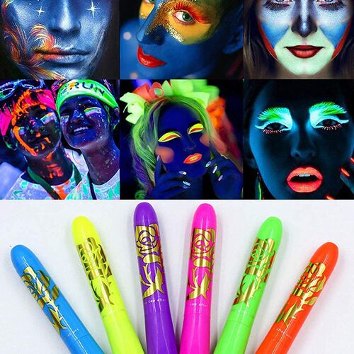 6pcs Halloween Glow Pop In Dark Face Black Light Paint UV Ne