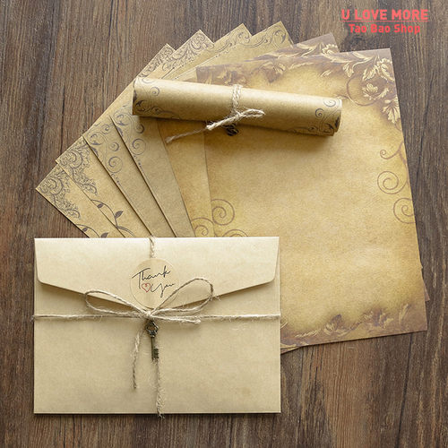 Retro Vintage Kraft Envelope Letter Pad Set Old Europe Style