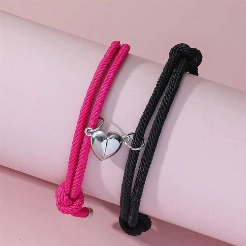 2 Pieces Set Black White Hand Rope Love Magnetic Couple Brac