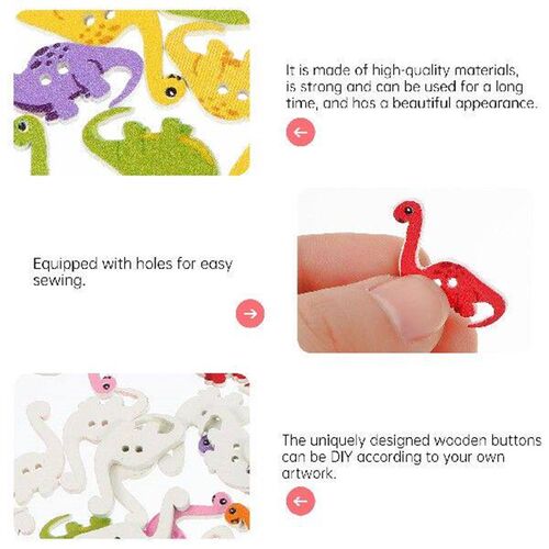 100 Pcs Wooden Buttons Dinosaur Crafts The Animal Sewing