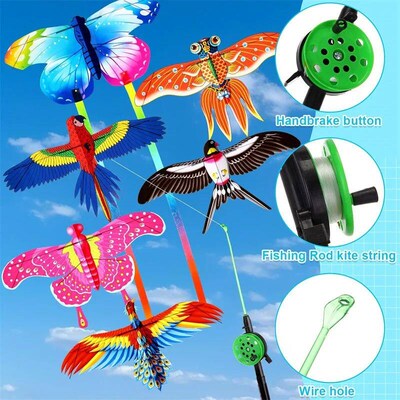 Mini Fishing Rod Kite for Kids Vivid Butterfly Swallow Parro