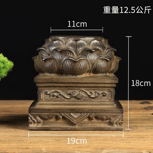 中式复古青石雕刻摆件 莲花座荷花台石墩 花盆底座石柱老旧石头