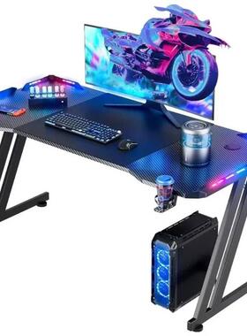 47 Inch Gaming Desk with LED Lights Carbon Fibre Surface Gam