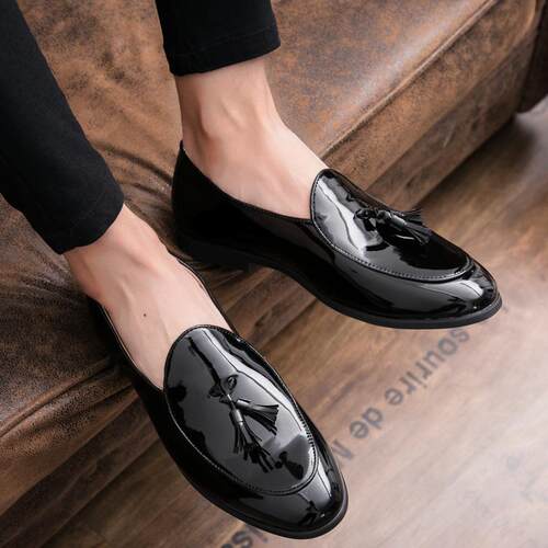Mens Dress Shoes 春季新款男鞋时尚英伦风商务正装套脚小皮鞋