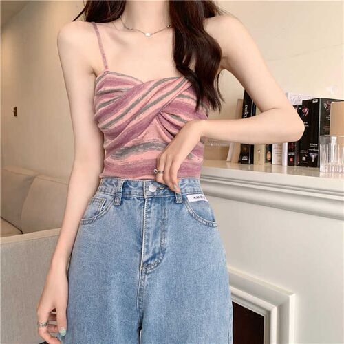 French Chic Striped Small Suspender with Vest on Top, Women