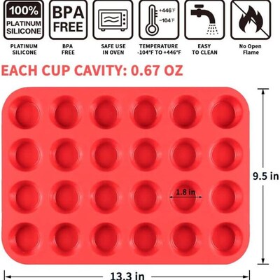 Silicone Muffin Pan Mini 24 Cups Cupcake Pan Baking Nonstick