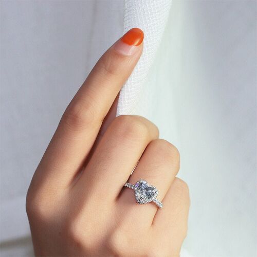 Luxury Silver Color Heart Ring for Women Exquisite Fashion M