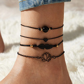 Feather Lotus Fashion New Heart Women Black For 4pcs Anklets