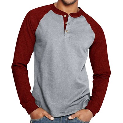 MenS Henley Shirt Tee Top Long Sleeve Plain Sreet Vacation