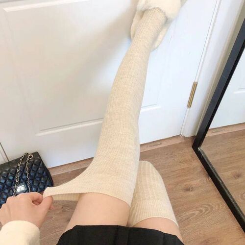 Stockings Winter Solid Color Thigh High Medias Over The Knee