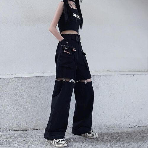Deeptown Gothic Techwear Emo Black Cargo Pants Women Punk Ov