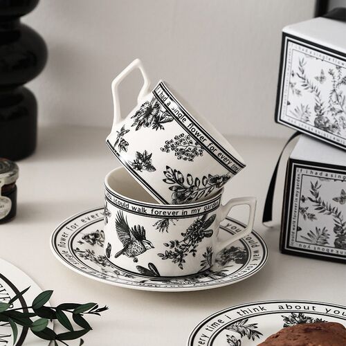 Half Flower Retro ffee Cupcup And Saucer Souvenir Set Cerami
