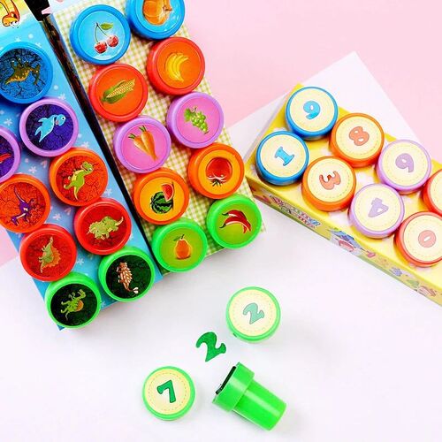 10pcs/Set Children Toy Stamps Cartoon Animals Fruits Number
