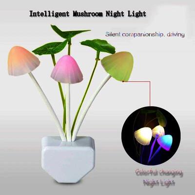 Novelty Mushroom Night Light EU & US Plug Light Sensor 3 LED