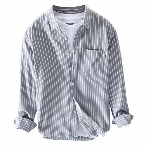 Spring and summer new casual striped long-sleeved mens shir