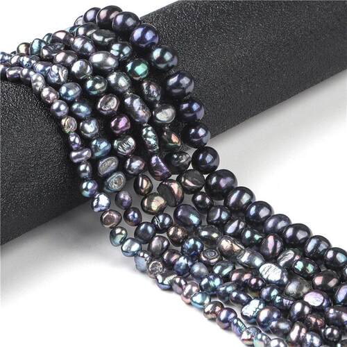 Natural Black Freshwater Pearl Beaded High Quality Rice Roun