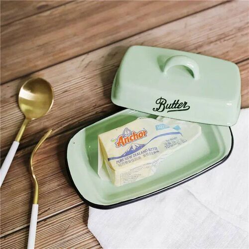 Retro Nostalgic Enamel with Lid Snack Tray Home Kitchen Tabl