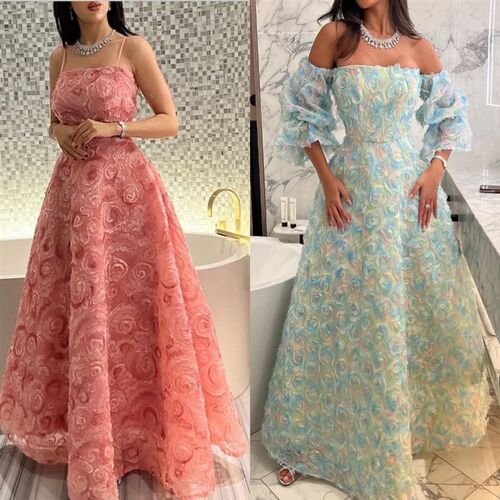 Prom Dresses Women 3D Rose Flowers Fashion Spaghetti strap A