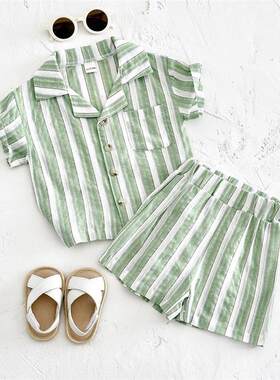 Newborn Baby Boys Girls Clothing Summer Set Green Stripe But