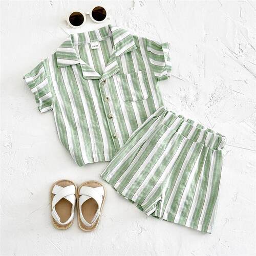 Newborn Baby Boys Girls Clothing Summer Set Green Stripe But