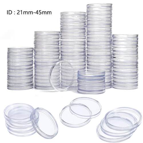 10/25Pc 21/22/23/25/26/27/28-45mm Transparent Round Coin Box