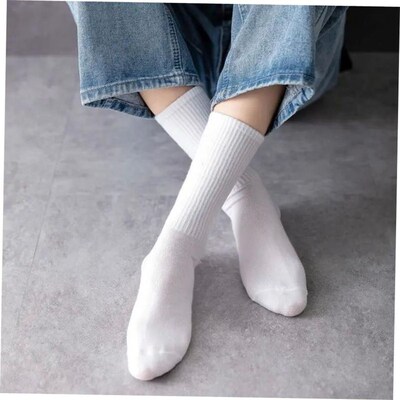 5 Pairs Men Crew Socks Black And White Middle Tube Streetwea