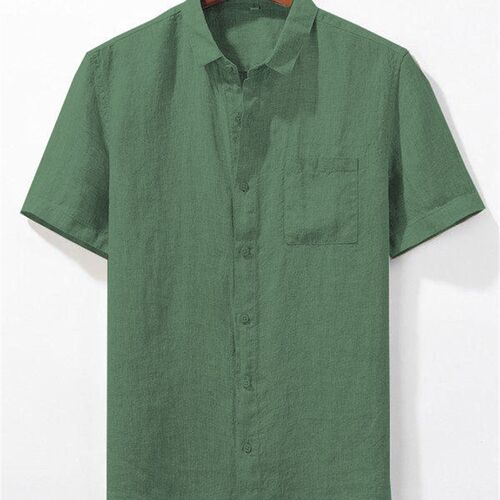Mens shirt cotton hemp loose youth ordinary solid color cas