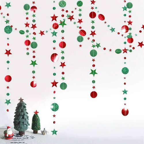 4M Red Green Star Round Paper Banner Garland 2024 Merry Chri