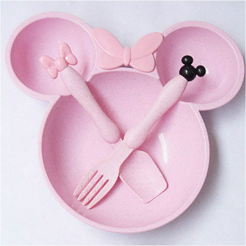 3pcs Wheat Straw Baby Cartoon Tableware Set Childrens Dishe